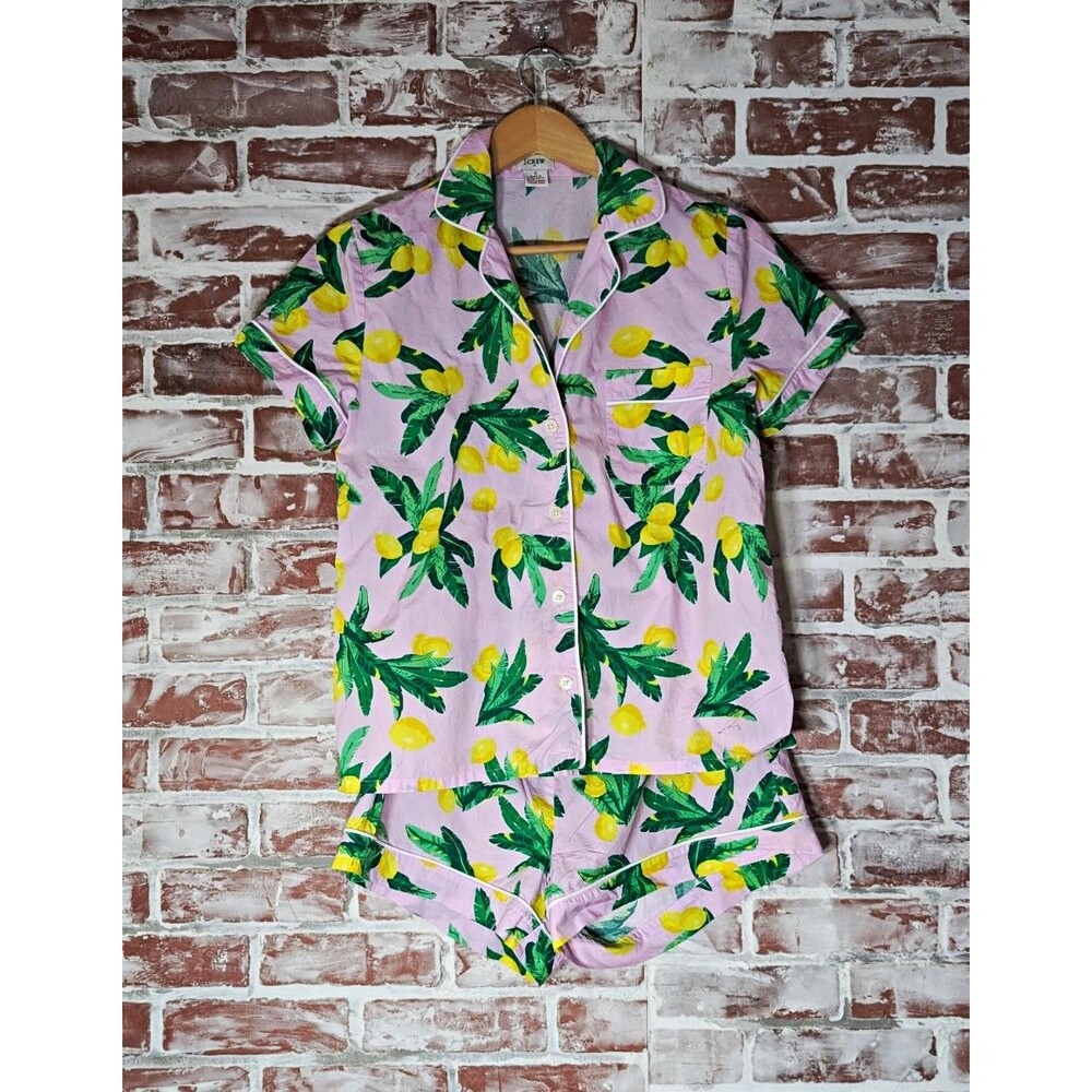 J Crew Factory short-sleeve cotton short pajama set Icy Pink Pale Lemon S